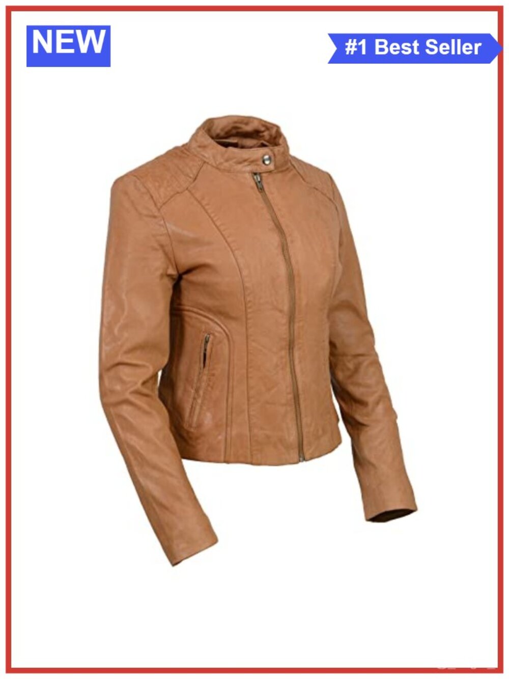 Women's Sheep Veg Tan Leather Moto Biker Jacket Zip Front Lined